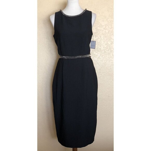 Laundry by Shelli Segal Women's Black Crystal Embellished Midi Dress Size 8 - Picture 1 of 12